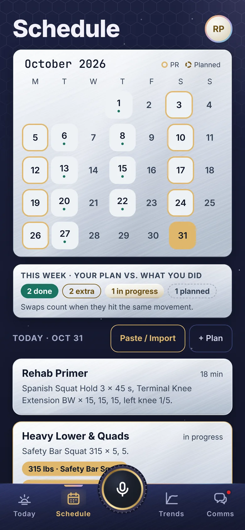 Schedule screen
