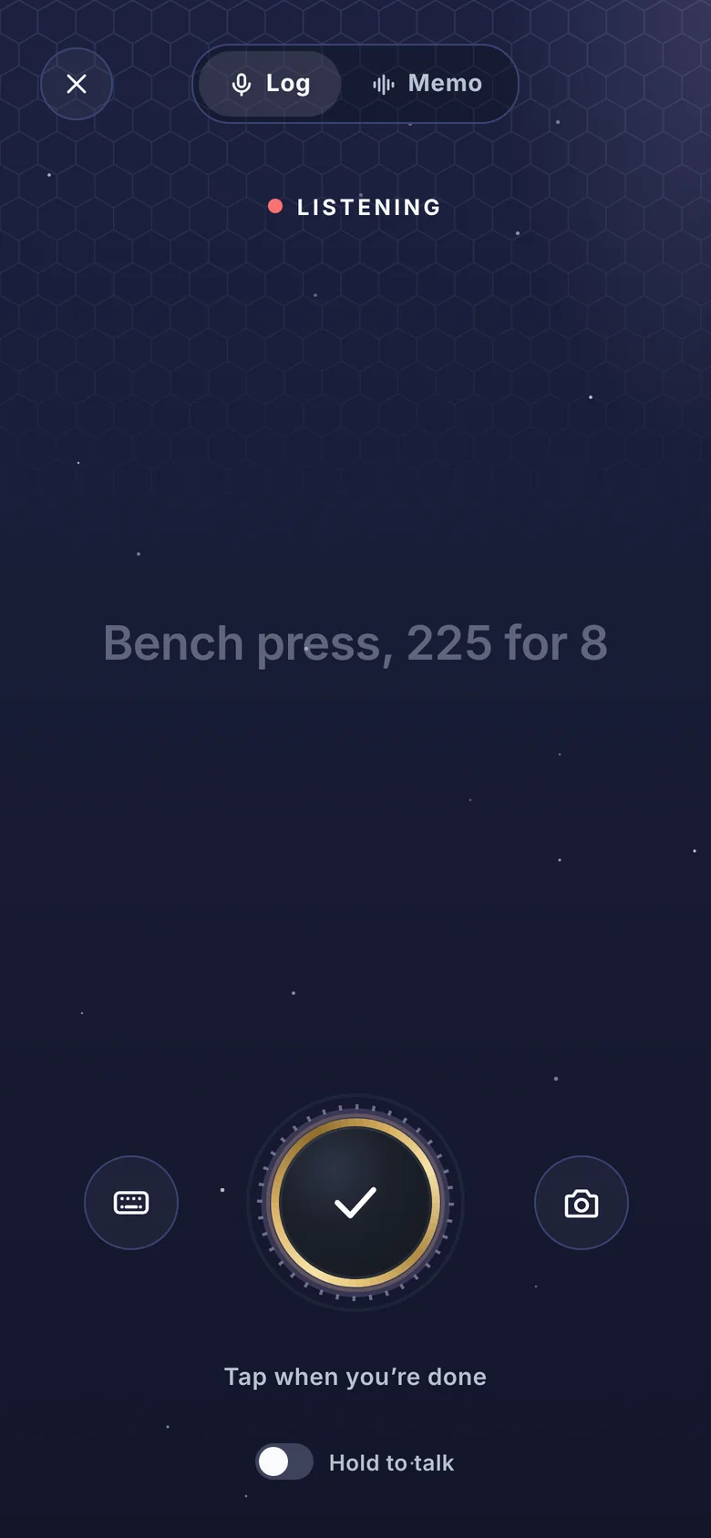 Stratum voice screen listening: Bench press, 225 for 8